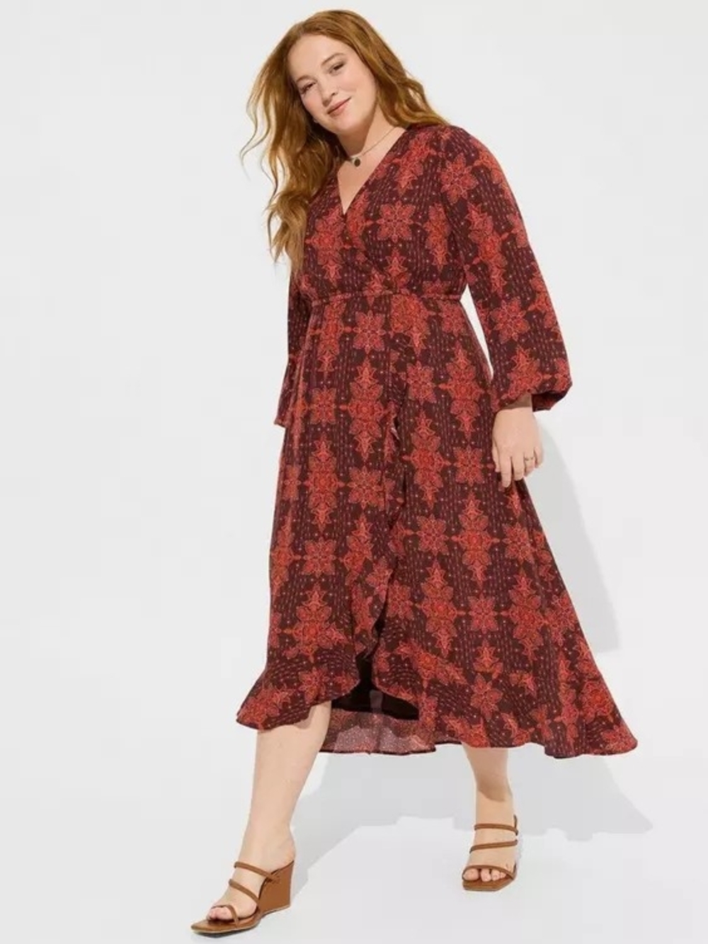 Torrid Midi Washable Crinkle Gauze Ruffle Surplice Dress Size 4